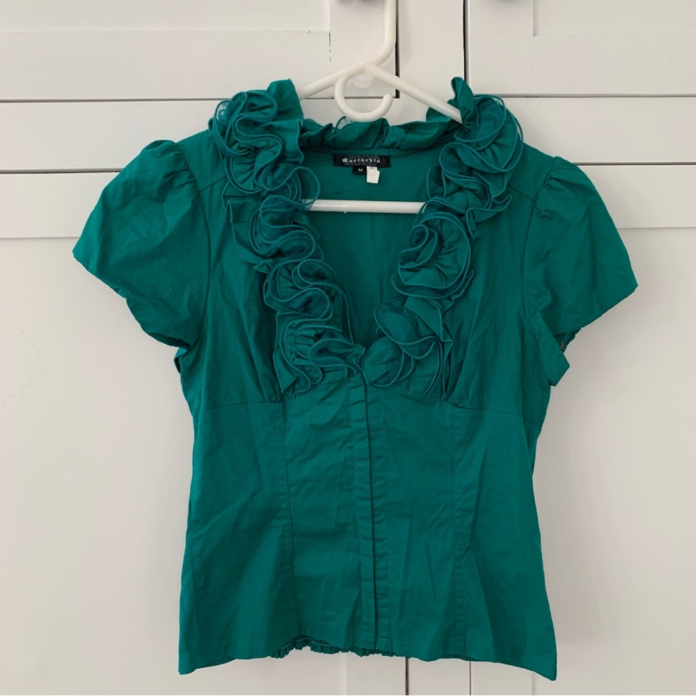 Marineblu Green Ruffle Top Size Medium